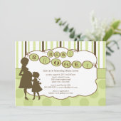シルエットのお母さんのベビーシャワーの男女兼用な緑 招待状 (スタンド正面)