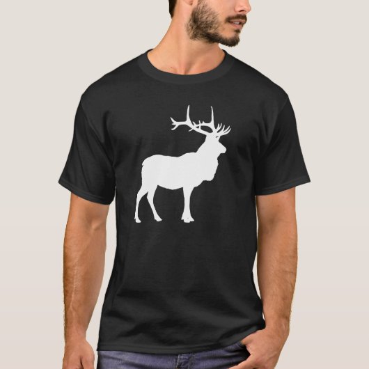 シルエットのエルク 黒と白 Tシャツ (正面)