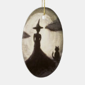 シルエットのオーナメントの魔法使い及び猫 セラミックオーナメント (右)