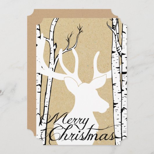 シルエットのシカの樺の木の森林休日 シーズンカード (正面/裏面)
