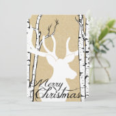 シルエットのシカの樺の木の森林休日 シーズンカード (スタンド正面)