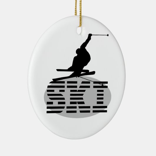 シルエットのスキーTシャツおよびギフト セラミックオーナメント (右)