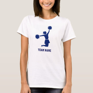 シルエットのチアリーダーはPomsの青のティーを跳びます Tシャツ