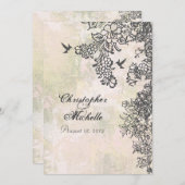 シルエットのハummingbirdと花のウェディング 招待状 (正面/裏面)