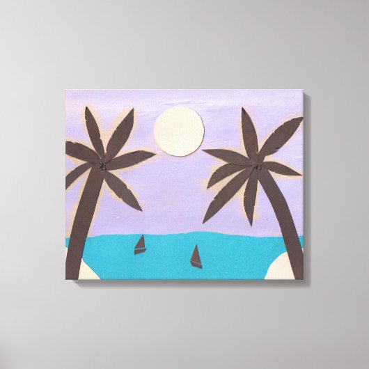 シルエットのヤシとラベンダースカイ キャンバスプリント (正面)