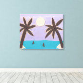 シルエットのヤシとラベンダースカイ キャンバスプリント (インサイチュ (ウッドフロア))
