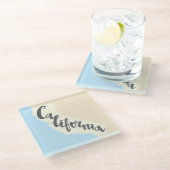 シルエットの地図が付いているカリフォルニアブラシのレタリング ガラスコースター (アングル)