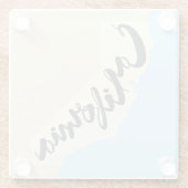 シルエットの地図が付いているカリフォルニアブラシのレタリング ガラスコースター (裏面)