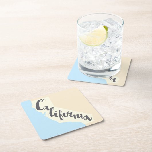 シルエットの地図が付いているカリフォルニアブラシのレタリング スクエアペーパーコースター (インサイチュ)