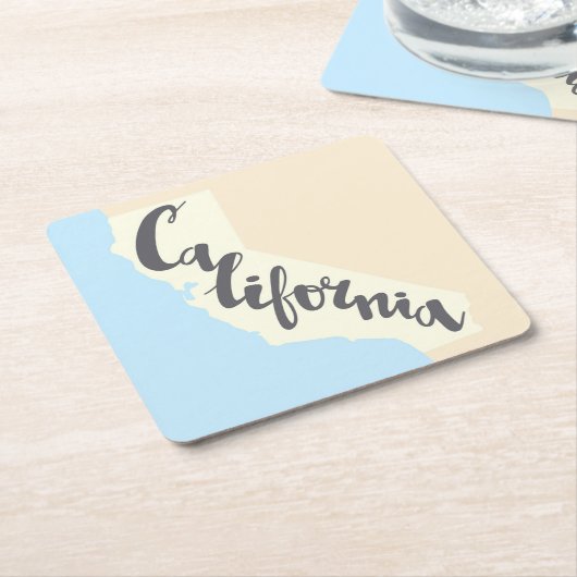 シルエットの地図が付いているカリフォルニアブラシのレタリング スクエアペーパーコースター (アングル)
