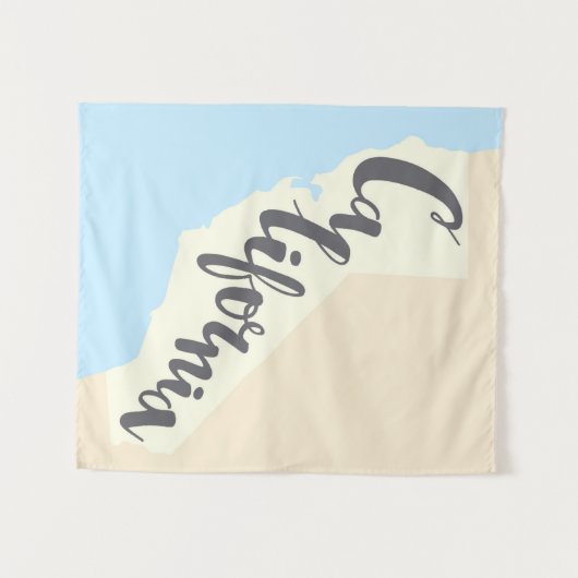 シルエットの地図が付いているカリフォルニアブラシのレタリング タペストリー (正面(横))