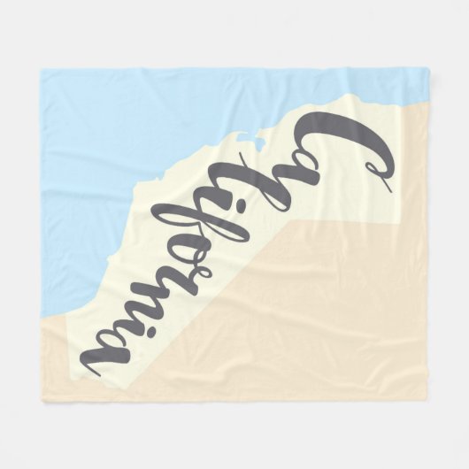 シルエットの地図が付いているカリフォルニアブラシのレタリング フリースブランケット (正面(横))