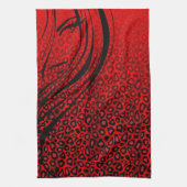 シルエットの女の子|の赤いヒョウのアニマルプリント キッチンタオル (縦)