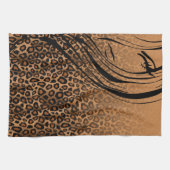 シルエットの女の子|タンのヒョウのアニマルプリント キッチンタオル (横)