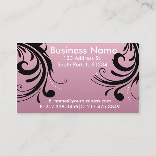 シルエットの女性の美容師|のピンクの藤色 名刺 (裏面)