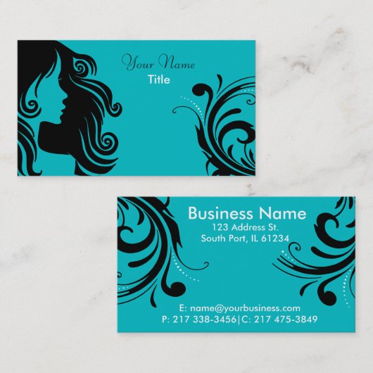 シルエットの女性の美容師 名刺 (正面/裏面)