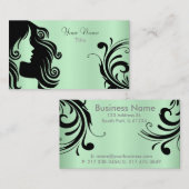 シルエットの女性の美容師-真新しい緑 名刺 (正面/裏面)