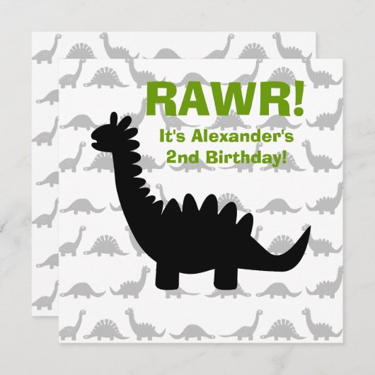 シルエットの恐竜のディーノの誕生日の招待状 招待状 (正面/裏面)
