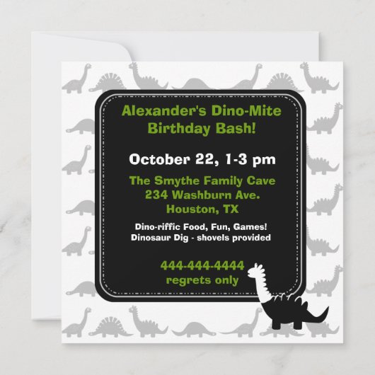 シルエットの恐竜のディーノの誕生日の招待状 招待状 (裏面)
