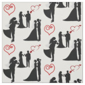 シルエットの新郎新婦の赤いハートの生地 ファブリック (見本)