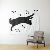 シルエットの音符と遊んでいる猫 タペストリー (インサイチュ(横))