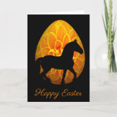 シルエットの馬および花の卵のハッピーイースター カード (正面)