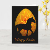 シルエットの馬および花の卵のハッピーイースター カード (黄色い花)