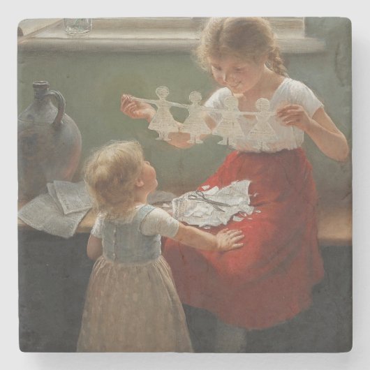 シルエットを作る子ども(かわいい遊子ども) ストーンコースター (正面)