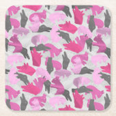 シルエットアニマルカモフラージピンク スクエアペーパーコースター (正面)