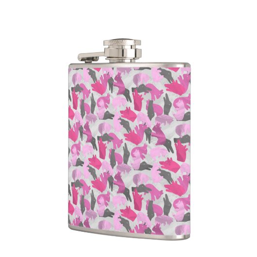 シルエットアニマルカモフラージピンク フラスク (左)