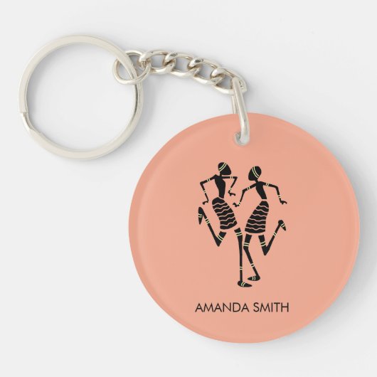 シルエットアフリカアート素晴らしカーニバルダンス キーホルダー (正面)