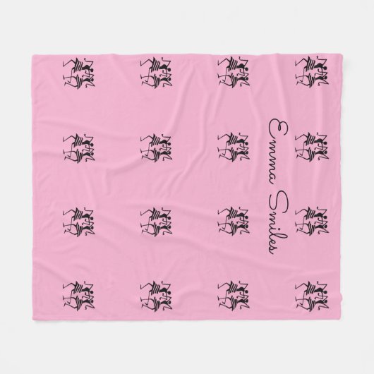 シルエットアフリカンアート、お祝いダンスピンク フリースブランケット (正面(横))