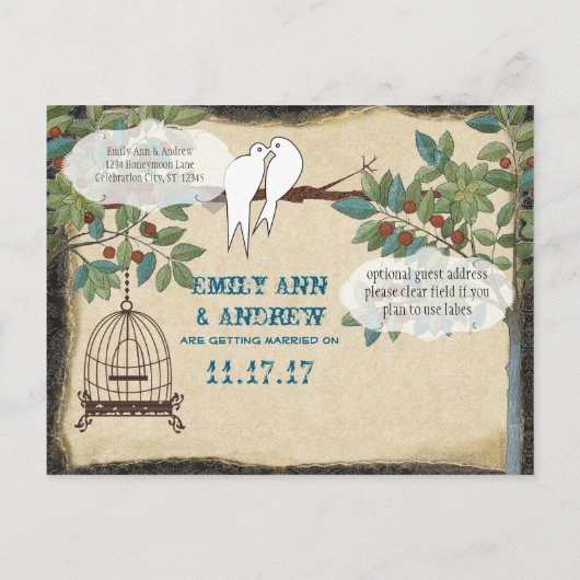 シルエットイエローバーズバードケージ日付保存 案内ポストカード (裏面)