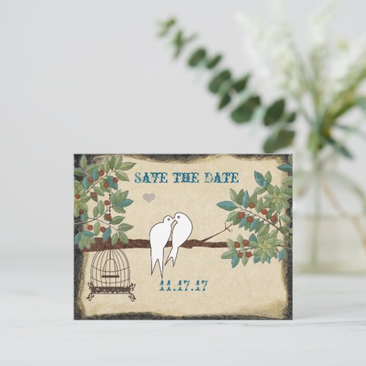 シルエットイエローバーズバードケージ日付保存 案内ポストカード (スタンド正面)