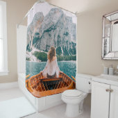 シルエットウーマンアルパインレイク自然 シャワーカーテン (インサイチュ)