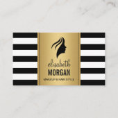 シルエットウーマン顔金ゴールドストライプ白黒 名刺 (正面)