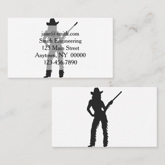 シルエットオブウエスタン女性のカーボーイ 名刺 (正面/裏面)
