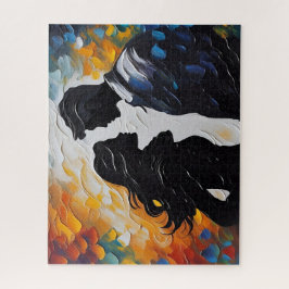 シルエットカップルのキスの色鮮やか付け ジグソーパズル