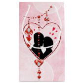 シルエットカップルのハート赤いハート宝石 スモールペーパーバッグ (裏面)