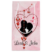 シルエットカップルのハート赤いハート宝石 スモールペーパーバッグ (正面)