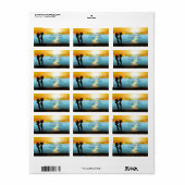 シルエットカップルサンセットビーチアドレス ラベル (フルシート)