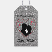 シルエットカップルハート赤いハートジュエリーシルバー ギフトタグ (裏面)