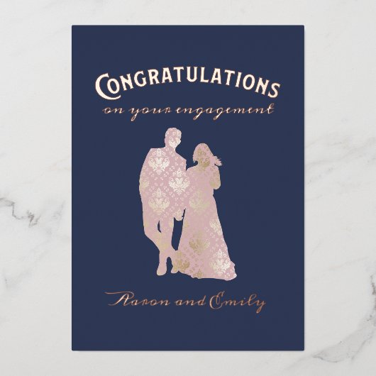 シルエットカップル婚約おめでとう 箔招待状 (正面)