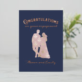 シルエットカップル婚約おめでとう 箔招待状 (立ち正面)