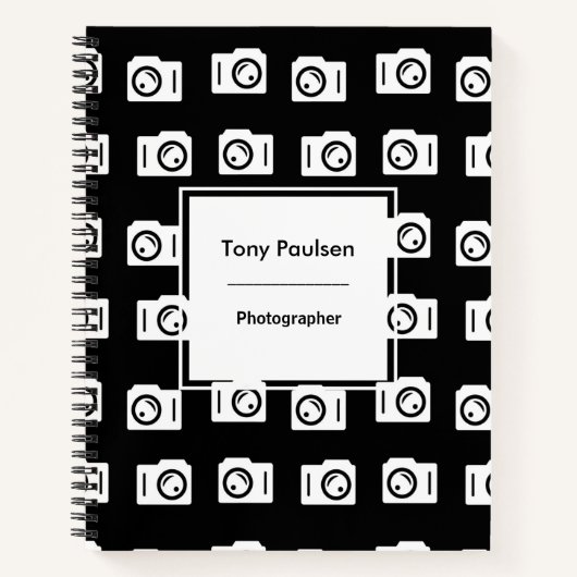 シルエットカメラの白いパターン黒 ノートブック (正面)