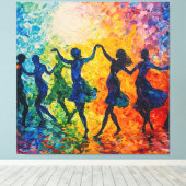シルエットカラフル踊り キャンバスプリント (インサイチュ (ウッドフロア))