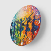 シルエットカラフル踊り ラウンド壁時計 (傾斜)