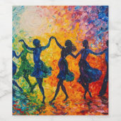 シルエットカラフル踊り ワインラベル (シングルラベル)