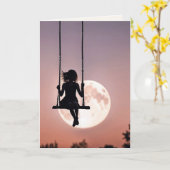 シルエットガールオンスイング誕生日 カード (黄色い花)