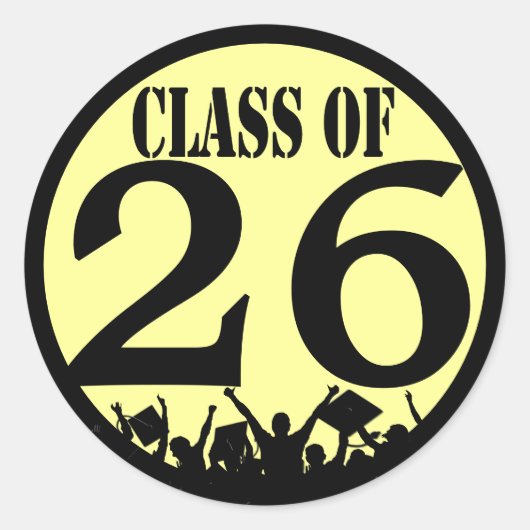 シルエットグラデーションの卒業式キャップを投げるクラス ラウンドシール (正面)